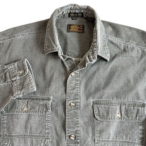 VTG Eddie Bauer Elkhorn Twill Shirt Men's Size Large Gray Button Made in USA 90s